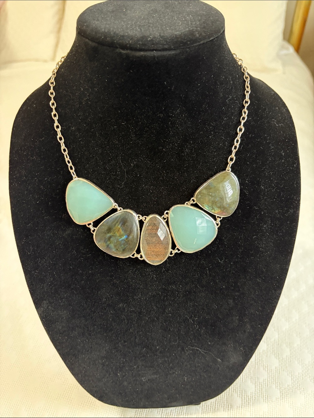 Stella & Dot Statement Aqua & Iridescent Stone Necklace - Women Jewelry